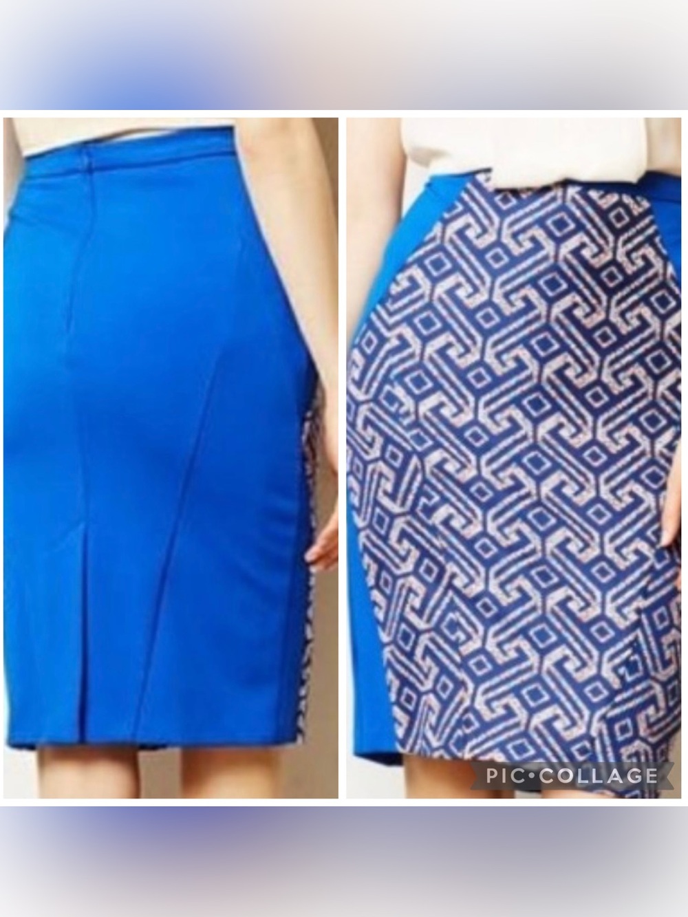 EVA FRANCO ANTHROPOLOGIE Women’s Blue Geometric Insert SAIDIA Pencil Skirt Sz 8.